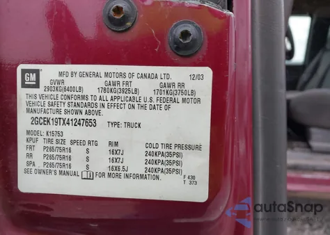 2004 Chevrolet Silverado 1500 Z71 z USA, uszkodzony, nr VIN 2GCEK19TX41247653